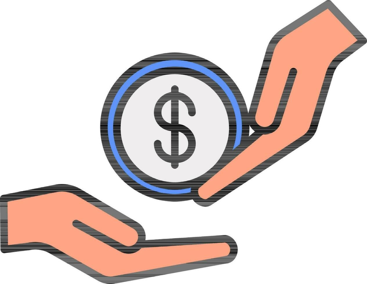 hand-gives-money-to-other-person-icon-in-blue-and-orange-color-vector